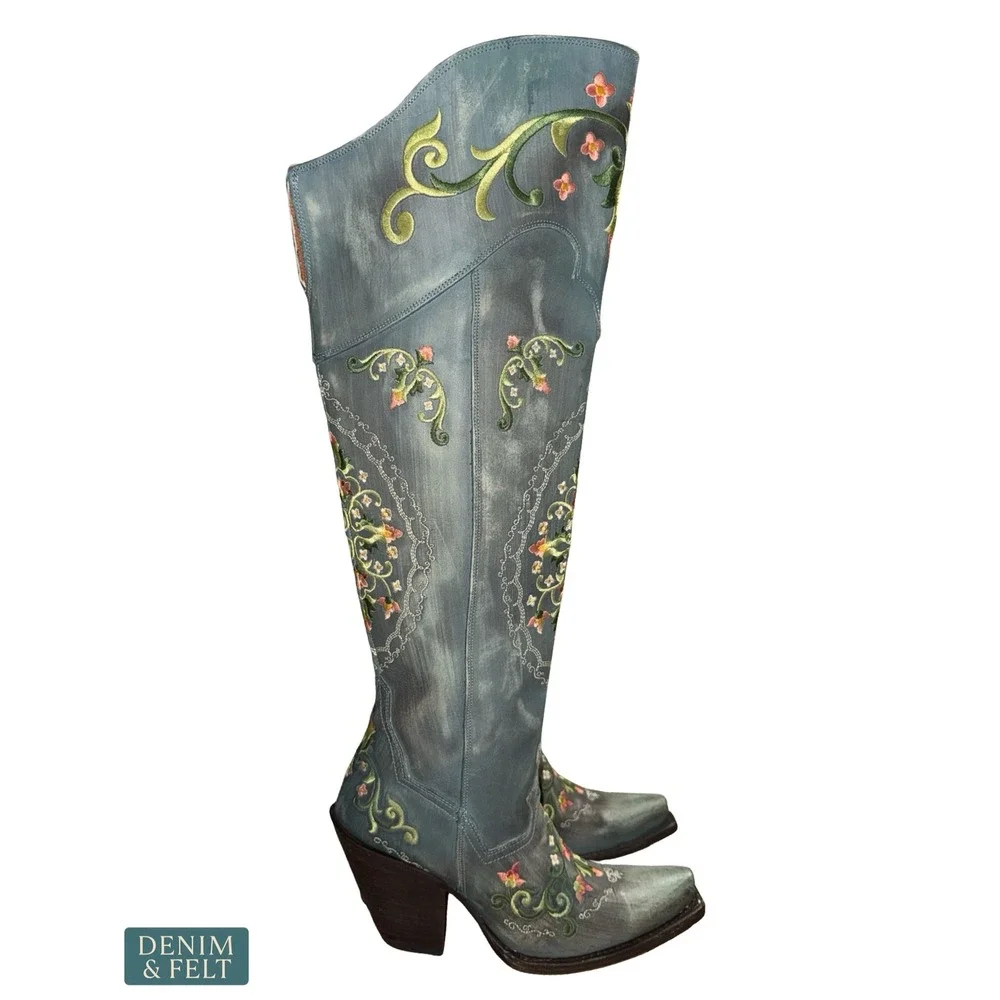NEW‎ Dan Post Flower Child Turquoise Embroidered Knee High Western Boots 6.5 - Picture 9 of 16